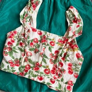 Tomato Print Smocked Crop Top